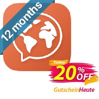 Mondly 1 Languages Annual Access Gutschein 20% off Mondly Aktion: amazing offer code of Mondly Premium 1 Language - Annual Subscription 2024