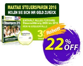 MAXTAX Steuersparen 2016 DELUXE discount coupon MAXTAX-Spar-ABO - best sales code of MAXTAX Steuersparen 2016 DELUXE 2024