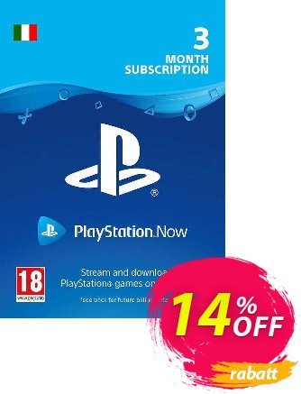 PlayStation Now 3 Month Subscription (Italy) Coupon, discount PlayStation Now 3 Month Subscription (Italy) Deal. Promotion: PlayStation Now 3 Month Subscription (Italy) Exclusive offer 