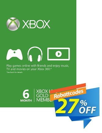 6 Month Xbox Live Gold Membership (Xbox One/360) Coupon, discount 6 Month Xbox Live Gold Membership (Xbox One/360) Deal. Promotion: 6 Month Xbox Live Gold Membership (Xbox One/360) Exclusive offer 