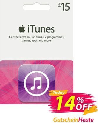 iTunes Gift Card - £15 Coupon, discount iTunes Gift Card - £15 Deal. Promotion: iTunes Gift Card - £15 Exclusive offer 