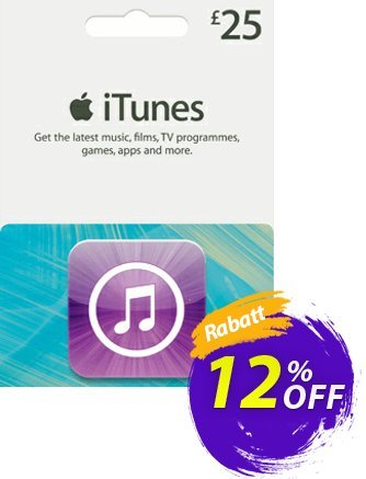 iTunes Gift Card - £25 Coupon, discount iTunes Gift Card - £25 Deal. Promotion: iTunes Gift Card - £25 Exclusive offer 