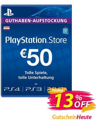 PlayStation Network (PSN) Card - 50 EUR (Austria) Coupon, discount PlayStation Network (PSN) Card - 50 EUR (Austria) Deal. Promotion: PlayStation Network (PSN) Card - 50 EUR (Austria) Exclusive Easter Sale offer 