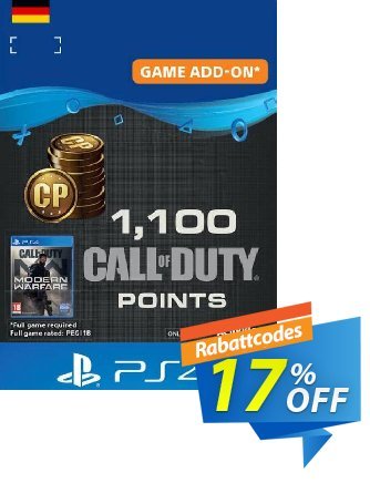 Call of Duty Modern Warfare - 1100 Points PS4 - Germany  Gutschein Call of Duty Modern Warfare - 1100 Points PS4 (Germany) Deal Aktion: Call of Duty Modern Warfare - 1100 Points PS4 (Germany) Exclusive Easter Sale offer 