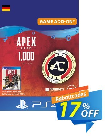 Apex Legends 1000 Coins PS4 (Germany) Coupon, discount Apex Legends 1000 Coins PS4 (Germany) Deal. Promotion: Apex Legends 1000 Coins PS4 (Germany) Exclusive Easter Sale offer 