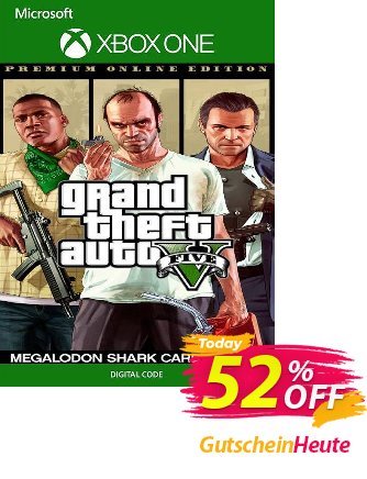 Grand Theft Auto V 5 Premium Online Edition and Megalodon Shark Card Bundle Xbox One - UK  Gutschein Grand Theft Auto V 5 Premium Online Edition and Megalodon Shark Card Bundle Xbox One (UK) Deal Aktion: Grand Theft Auto V 5 Premium Online Edition and Megalodon Shark Card Bundle Xbox One (UK) Exclusive Easter Sale offer 