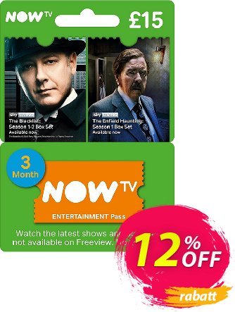 NOW TV - Entertainment 3 Month Pass Coupon, discount NOW TV - Entertainment 3 Month Pass Deal. Promotion: NOW TV - Entertainment 3 Month Pass Exclusive Easter Sale offer 