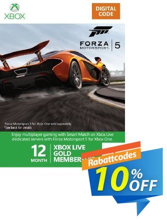 12 + 1 Month Xbox Live Gold Membership - Forza 5 Branded (Xbox One/360) Coupon, discount 12 + 1 Month Xbox Live Gold Membership - Forza 5 Branded (Xbox One/360) Deal. Promotion: 12 + 1 Month Xbox Live Gold Membership - Forza 5 Branded (Xbox One/360) Exclusive Easter Sale offer 