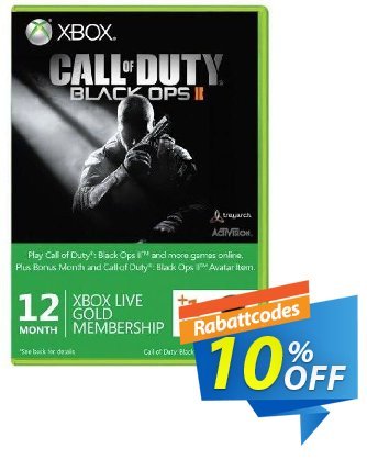 12 + 1 Month Xbox Live Gold Membership - Black Ops II Branded (Xbox One/360) Coupon, discount 12 + 1 Month Xbox Live Gold Membership - Black Ops II Branded (Xbox One/360) Deal. Promotion: 12 + 1 Month Xbox Live Gold Membership - Black Ops II Branded (Xbox One/360) Exclusive Easter Sale offer 