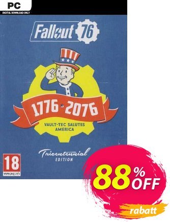 Fallout 76 Tricentennial Edition PC Coupon, discount Fallout 76 Tricentennial Edition PC Deal 2024 CDkeys. Promotion: Fallout 76 Tricentennial Edition PC Exclusive Sale offer 