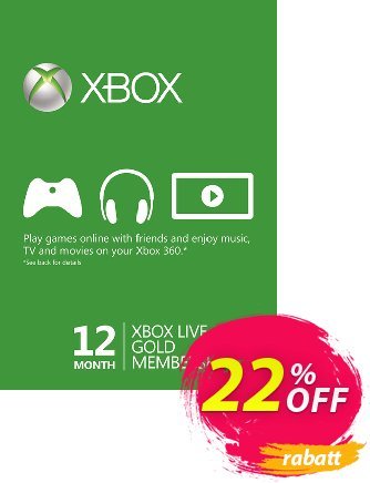 12 Month Xbox Live Gold Membership - EU & UK - Xbox One/360 Coupon, discount 12 Month Xbox Live Gold Membership - EU &amp; UK - Xbox One/360 Deal 2024 CDkeys. Promotion: 12 Month Xbox Live Gold Membership - EU &amp; UK - Xbox One/360 Exclusive Sale offer 