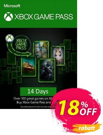 14 day Xbox Game Pass Xbox One Coupon, discount 14 day Xbox Game Pass Xbox One Deal 2024 CDkeys. Promotion: 14 day Xbox Game Pass Xbox One Exclusive Sale offer 