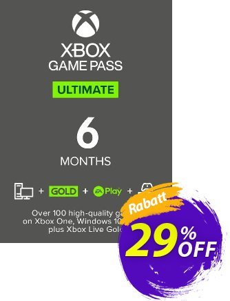 6 Month Xbox Game Pass Ultimate Xbox One / PC - WW  Gutschein 6 Month Xbox Game Pass Ultimate Xbox One / PC (WW) Deal 2024 CDkeys Aktion: 6 Month Xbox Game Pass Ultimate Xbox One / PC (WW) Exclusive Sale offer 