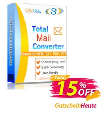 Coolutils Total Mail Converter (Site License) Coupon, discount 15% OFF Coolutils Total Mail Converter (Site License), verified. Promotion: Dreaded discounts code of Coolutils Total Mail Converter (Site License), tested & approved