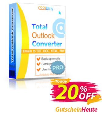 Coolutils Total Outlook Converter Pro - Commercial License  Gutschein 20% OFF Coolutils Total Outlook Converter Pro (Commercial License), verified Aktion: Dreaded discounts code of Coolutils Total Outlook Converter Pro (Commercial License), tested & approved