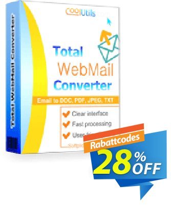 Coolutils Total Webmail Converter (Commercial License) Coupon, discount 27% OFF Coolutils Total Webmail Converter (Commercial License), verified. Promotion: Dreaded discounts code of Coolutils Total Webmail Converter (Commercial License), tested & approved