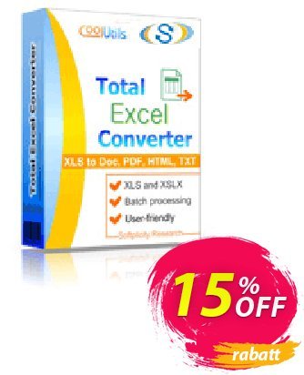 Coolutils Total Excel Converter (Site License) Coupon, discount 15% OFF Coolutils Total Excel Converter (Site License), verified. Promotion: Dreaded discounts code of Coolutils Total Excel Converter (Site License), tested & approved