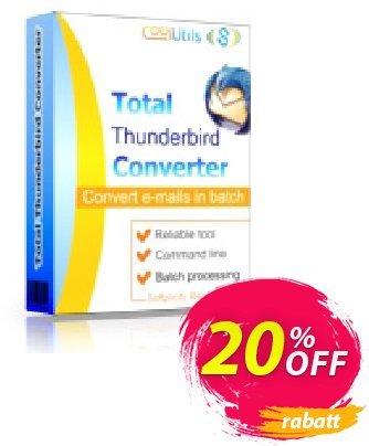 Coolutils Total Thunderbird Converter Pro (Commercial License) Coupon, discount 20% OFF Coolutils Total Thunderbird Converter Pro (Commercial License), verified. Promotion: Dreaded discounts code of Coolutils Total Thunderbird Converter Pro (Commercial License), tested & approved
