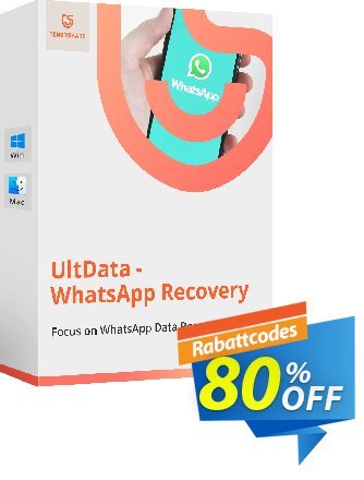 Tenorshare UltData WhatsApp Recovery (1 Month License) Coupon, discount 80% OFF Tenorshare UltData WhatsApp Recovery (1 Month License), verified. Promotion: Stunning promo code of Tenorshare UltData WhatsApp Recovery (1 Month License), tested & approved