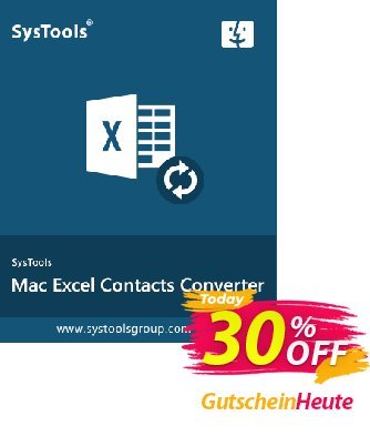 SysTools Mac Excel Contacts Converter Coupon, discount 30% OFF SysTools Mac Excel Contacts Converter, verified. Promotion: Awful sales code of SysTools Mac Excel Contacts Converter, tested & approved