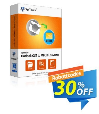 Outlook OST to MBOX Converter - Business License Coupon, discount SysTools Summer Sale. Promotion: 