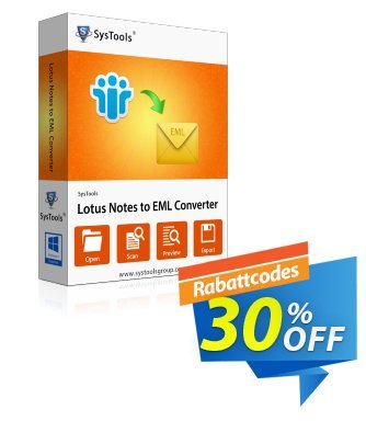 SysTools Lotus Notes to EML Converter (Enterprise) Coupon, discount SysTools coupon 36906. Promotion: 