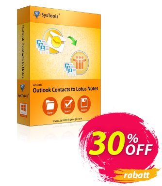 SysTools Outlook Contacts to Lotus Notes (Enterprise) Coupon, discount SysTools coupon 36906. Promotion: 