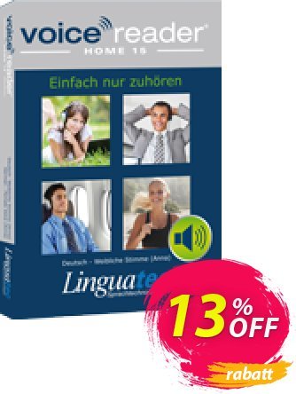 Voice Reader Home 15 Deutsch - Weibliche Stimme [Petra] / German - Female voice [Petra] discount coupon Coupon code Voice Reader Home 15 Deutsch - Weibliche Stimme [Petra] / German - Female voice [Petra] - Voice Reader Home 15 Deutsch - Weibliche Stimme [Petra] / German - Female voice [Petra] offer from Linguatec