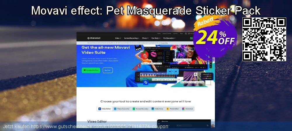 Movavi effect: Pet Masquerade Sticker Pack faszinierende Verkaufsförderung Bildschirmfoto