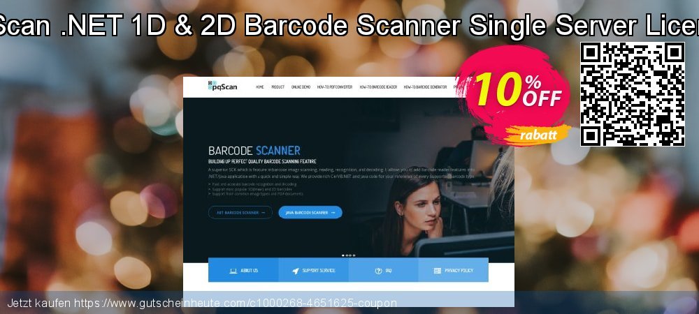 pqScan .NET 1D & 2D Barcode Scanner Single Server License ausschließlich Sale Aktionen Bildschirmfoto