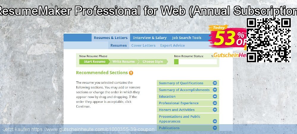 ResumeMaker Professional for Web - Annual Subscription  fantastisch Förderung Bildschirmfoto