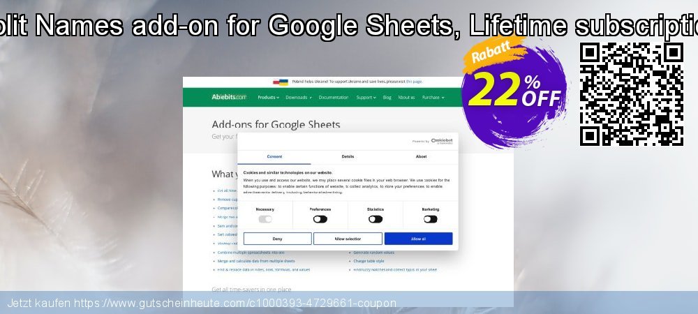 Split Names add-on for Google Sheets, Lifetime subscription genial Beförderung Bildschirmfoto