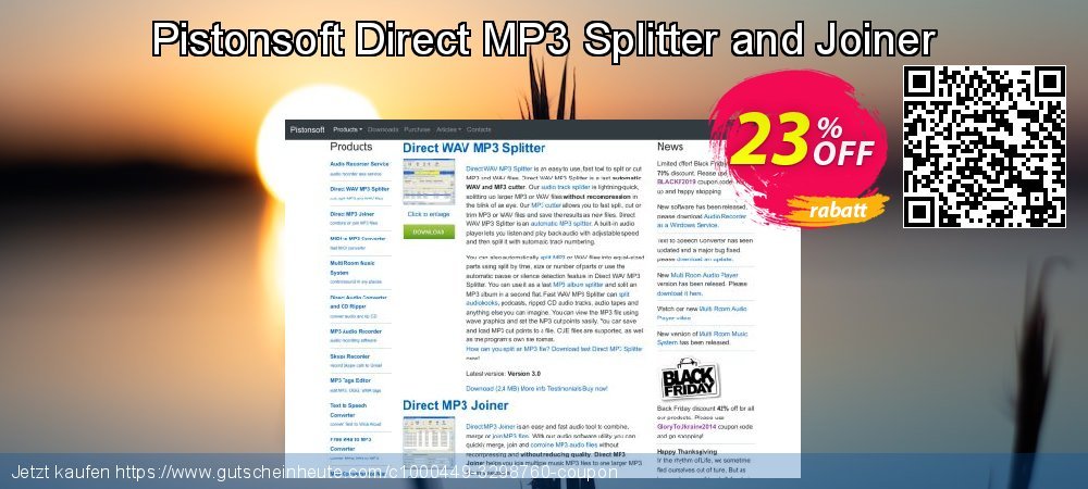 Pistonsoft Direct MP3 Splitter and Joiner klasse Preisnachlass Bildschirmfoto