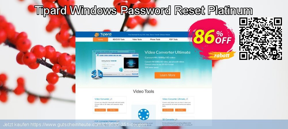 Tipard Windows Password Reset Platinum exklusiv Außendienst-Promotions Bildschirmfoto