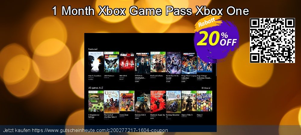 1 Month Xbox Game Pass Xbox One ausschließenden Preisnachlass Bildschirmfoto