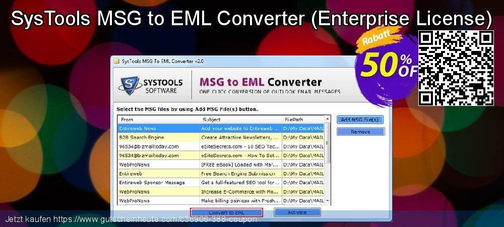 SysTools MSG to EML Converter - Enterprise License  uneingeschränkt Diskont Bildschirmfoto