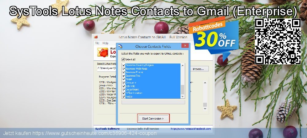 SysTools Lotus Notes Contacts to Gmail - Enterprise  erstaunlich Disagio Bildschirmfoto
