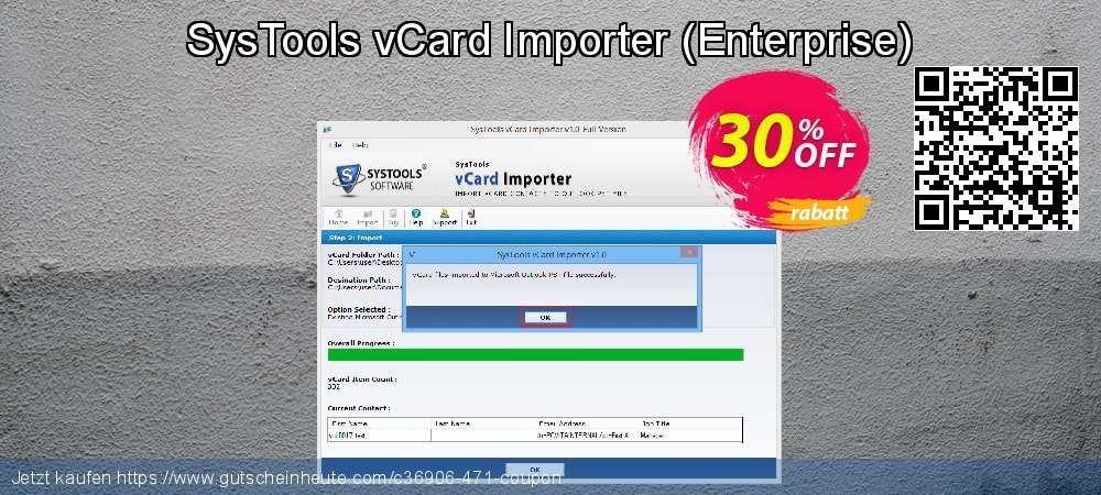 SysTools vCard Importer - Enterprise  faszinierende Promotionsangebot Bildschirmfoto