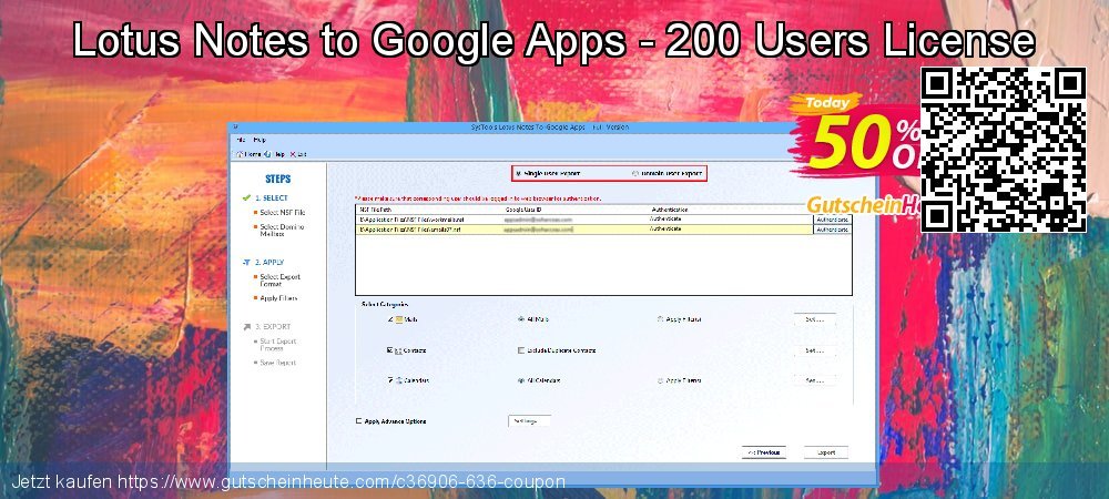 Lotus Notes to Google Apps - 200 Users License uneingeschränkt Sale Aktionen Bildschirmfoto