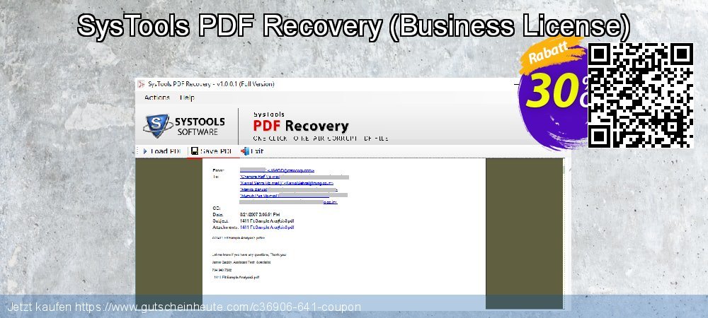 SysTools PDF Recovery - Business License  erstaunlich Promotionsangebot Bildschirmfoto