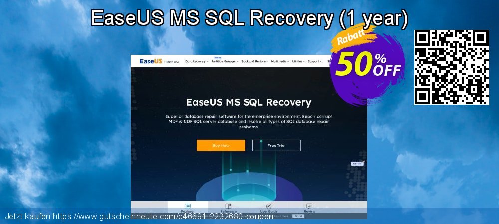 EaseUS MS SQL Recovery - 1 year  toll Promotionsangebot Bildschirmfoto