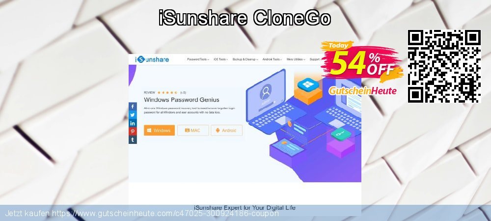 iSunshare CloneGo Sonderangebote Nachlass Bildschirmfoto