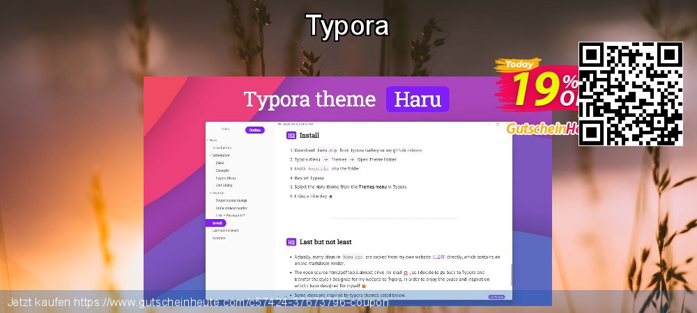 Typora formidable Preisnachlässe Bildschirmfoto